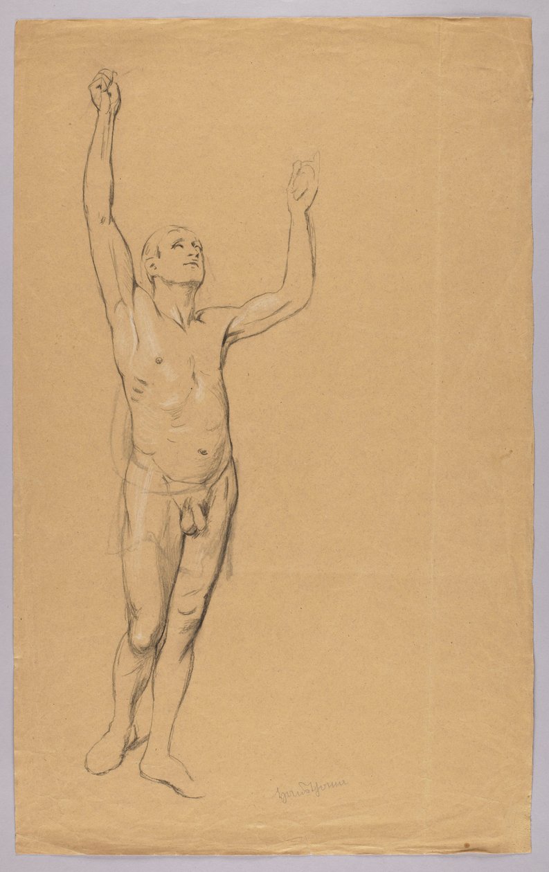 Akt eines Mannes mit erhobenen Armen od Hans Thoma