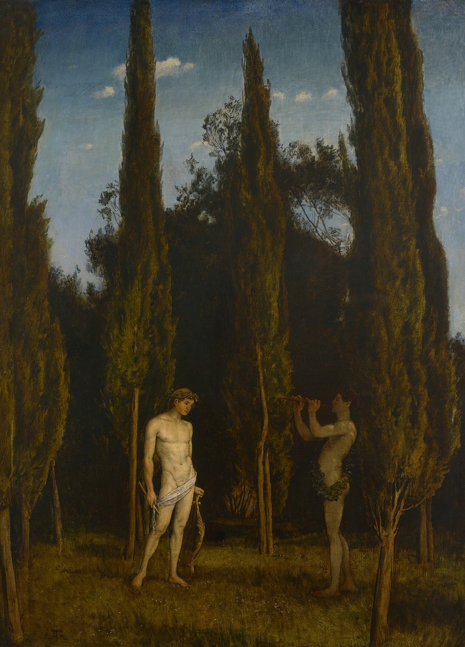 Apollo a Marsyas, od Hans Thoma