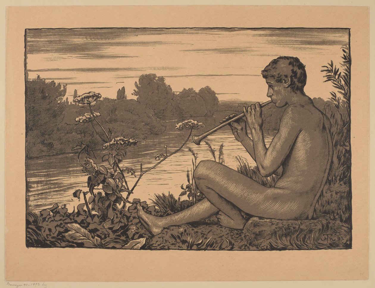 Faun hrající na flétnu od Hans Thoma