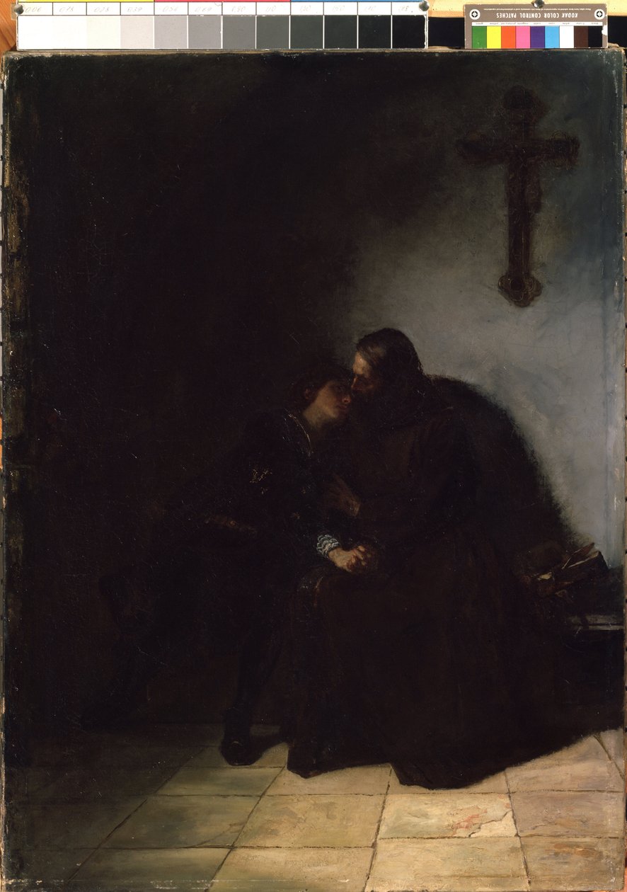 ""Rozloučení odsouzeného" (Sbohem odsouzeného) rozloučení odsouzeného s manželkou. Obraz Hanse Thomy (1839-1924) Mikalojus Konstantinas Ciurlionis Fine Arts Museum, Kaunas, Litva od Hans Thoma