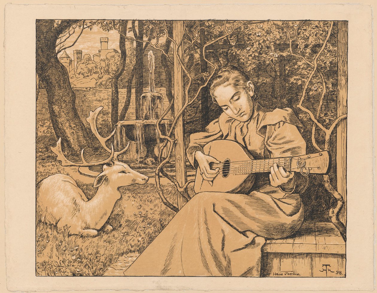 Loutnistka. Alegorie hudby od Hans Thoma