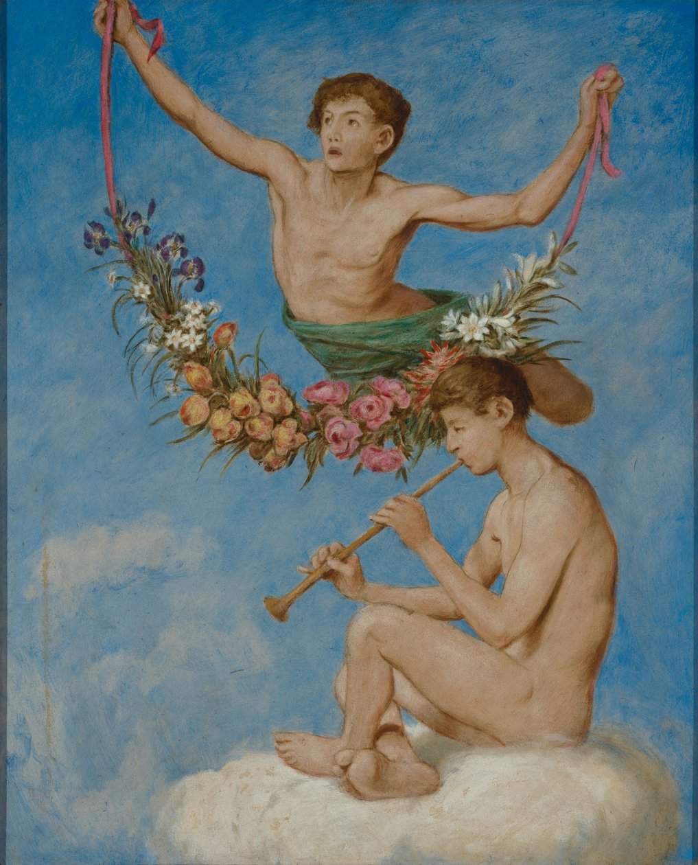 Květen (dva mladí géniové s květinami) od Hans Thoma