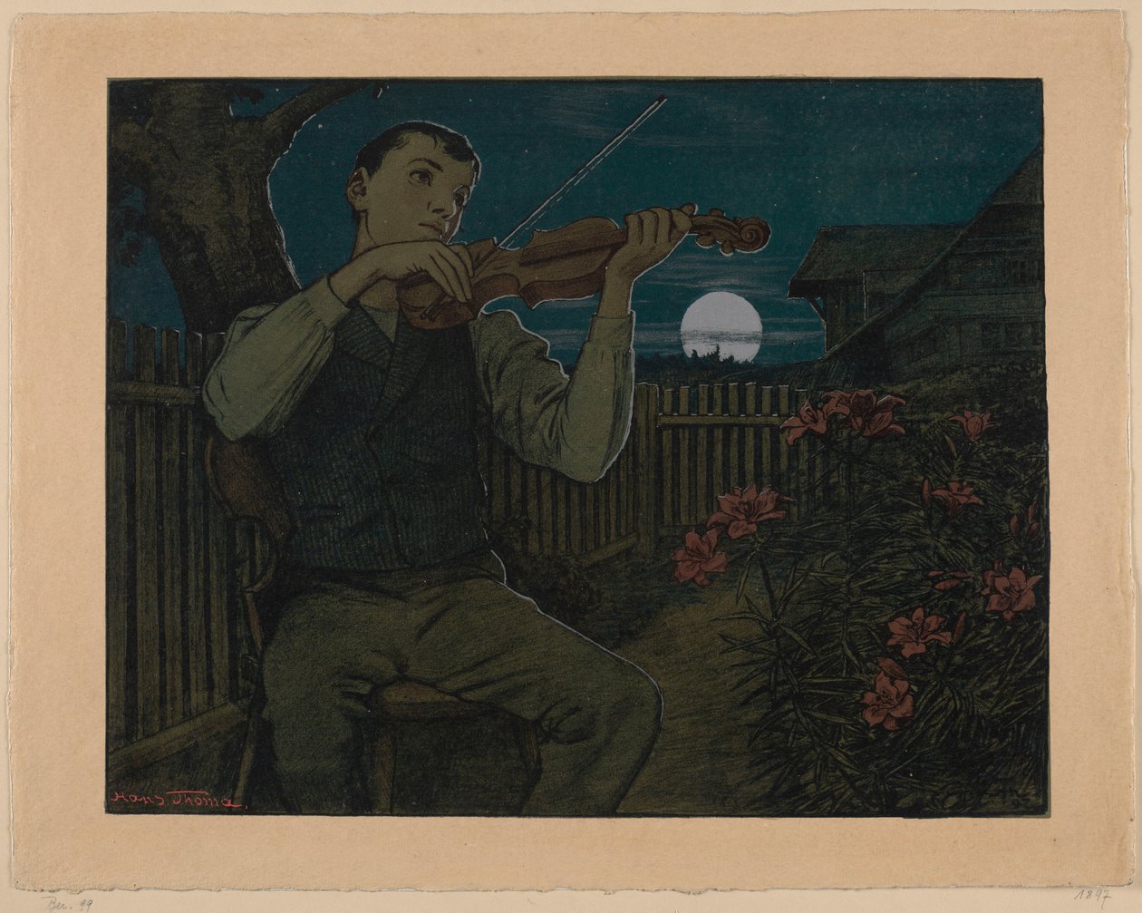 Houslista ve svitu měsíce od Hans Thoma