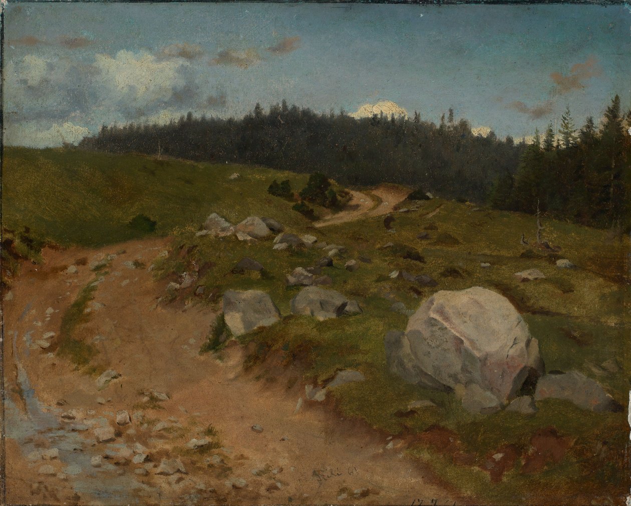 Kamenitá cesta na okraji lesa od Hans Thoma