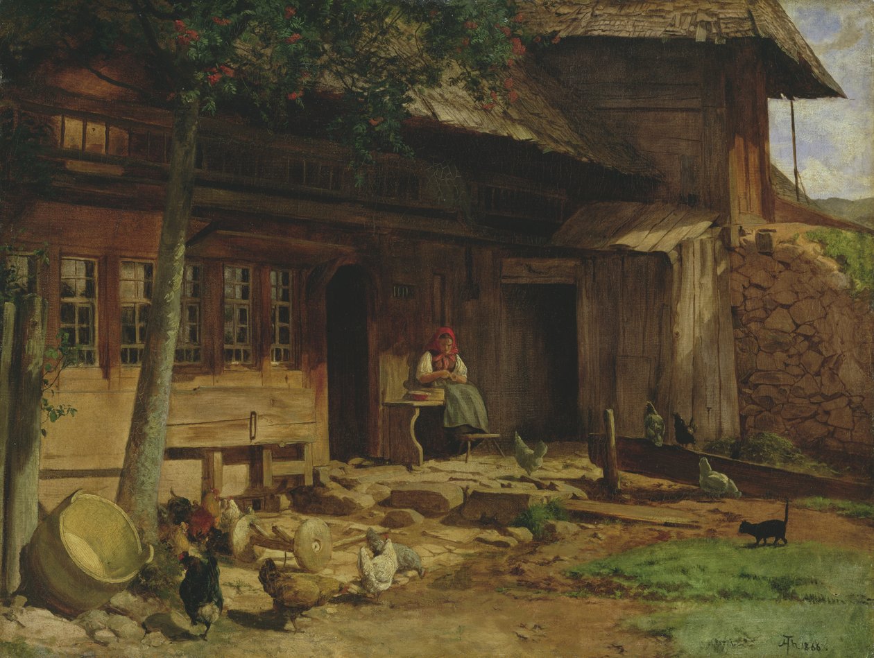 Rodičovský dům v Bernau, 1866 (olej na plátně na kartonu) od Hans Thoma