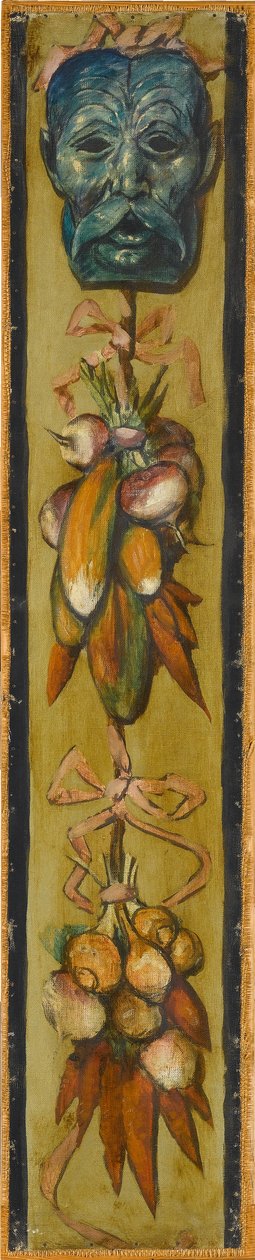 Wandfries aus dem Musiksaal des Hauses Pringsheim, München: Bärtige Maske mit Gemüsebündeln. Rechts von Inv.-Nr. 1917 od Hans Thoma