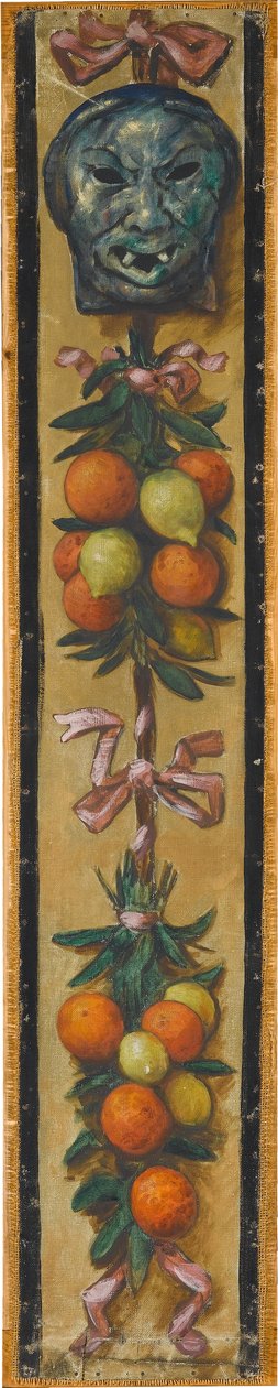 Wandfries aus dem Musiksaal des Hauses Pringsheim, München: Mongolische Maske mit Orangen und Zitronenbündeln od Hans Thoma