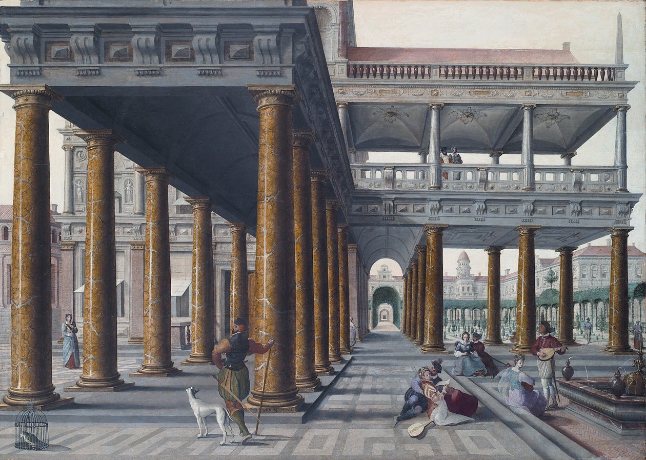 Architektonický rozmar s figurkami od Hans Vredeman de Vries