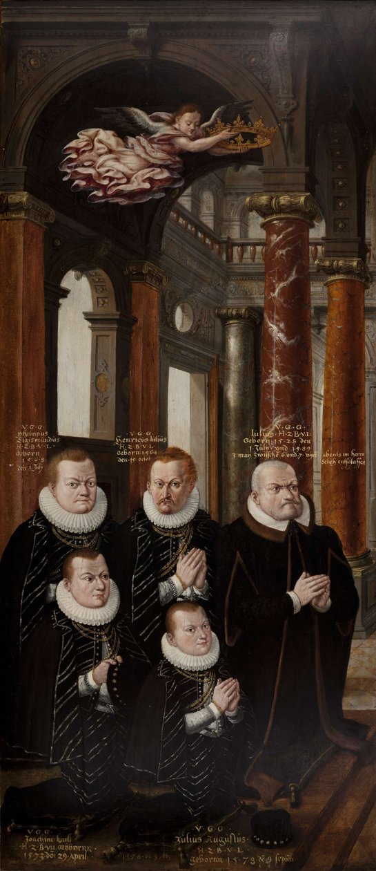 Rodina Julia Brunšvicko-Lüneburgského a Hedviky Braniborské. Křídlo epitafního oltáře od Hans Vredeman de Vries