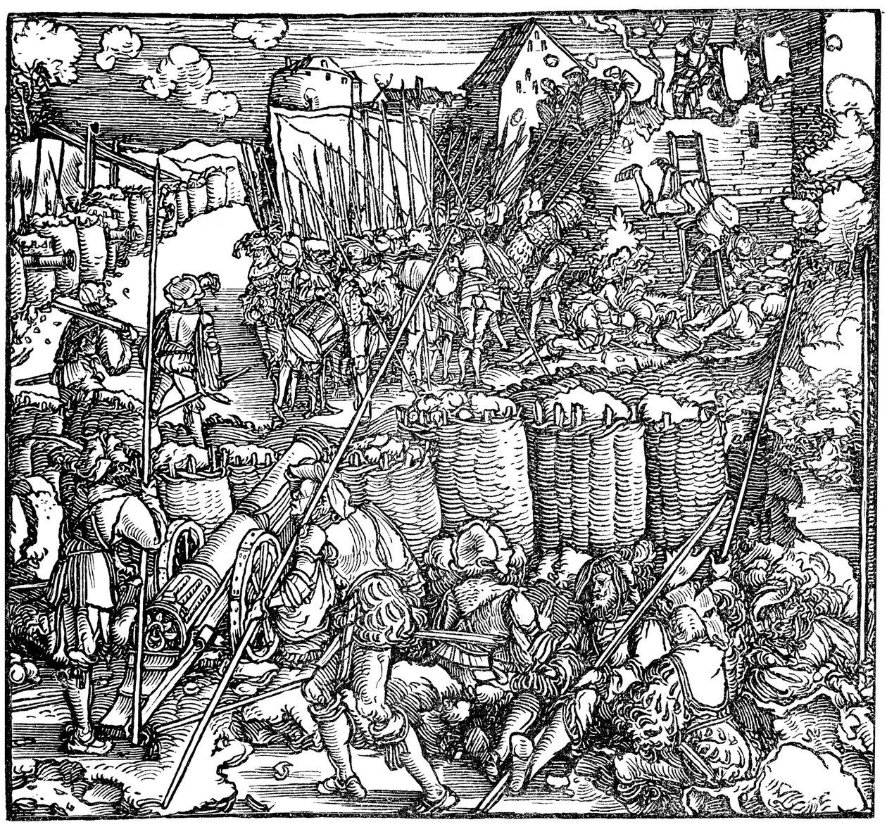 Obléhání pevnosti. Ilustrace z knihy Phisicke Against Fortune od Petrarca, 1532 od Hans Weiditz the Younger