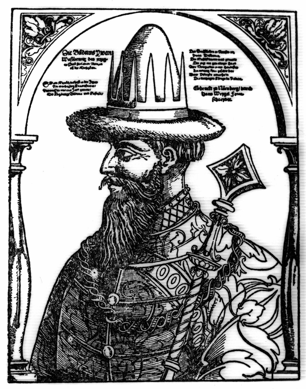 Portrét Ivana IV. Hrozného (1533 - 1584), ruského cara. Xylografie od Hanse Weygela. od Hans Weigel