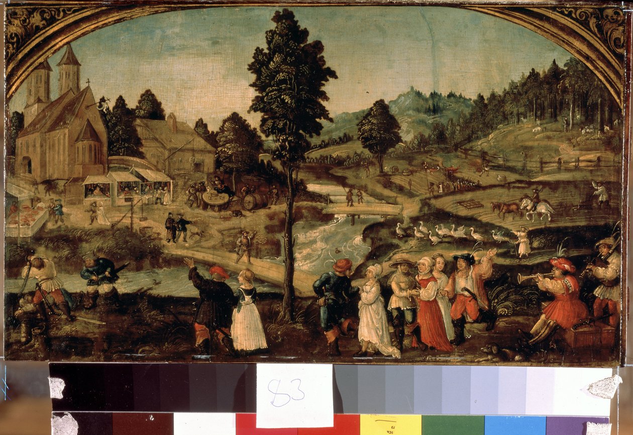 Fete de village (Village fete). Obraz Hanse Von Wertingera (asi 1465-1533). Olej na dřevě, 22,5 x 40 cm, konec 15. století. Německé umění, renesance. Muzeum Ermitáž, Petrohrad. od Hans Wertinger