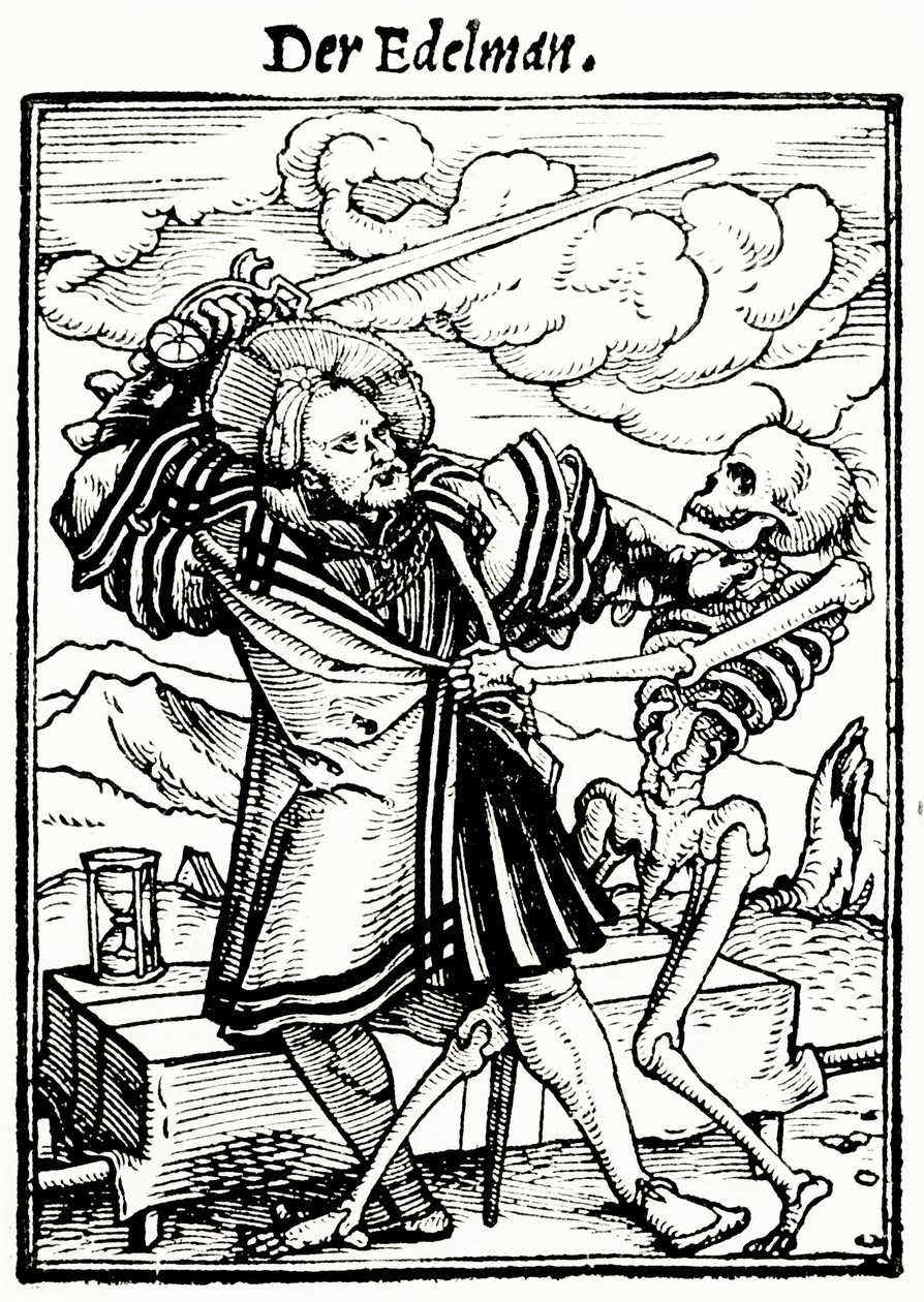 Smrt a šlechtic, z Tanec smrti, vyryl Hans Lutzelburger, kolem roku 1538 od Hans after Holbein the Younger