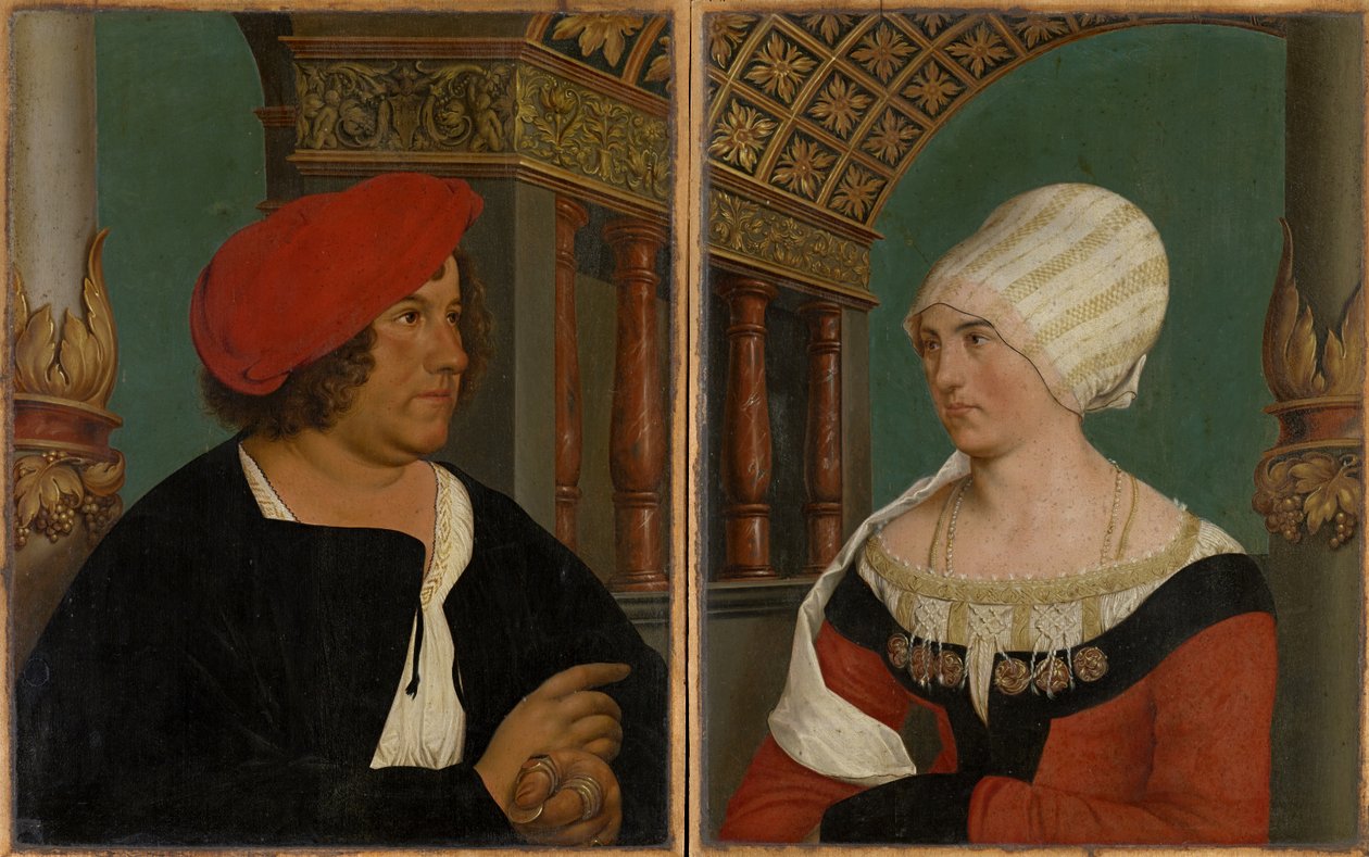 Dvojportrét basilejského starosty Jacoba Meyera zum Hasena a jeho manželky Dorothey Kannengiesser, 1516 (tempera na lipovém dřevě) od Hans after Holbein the Younger