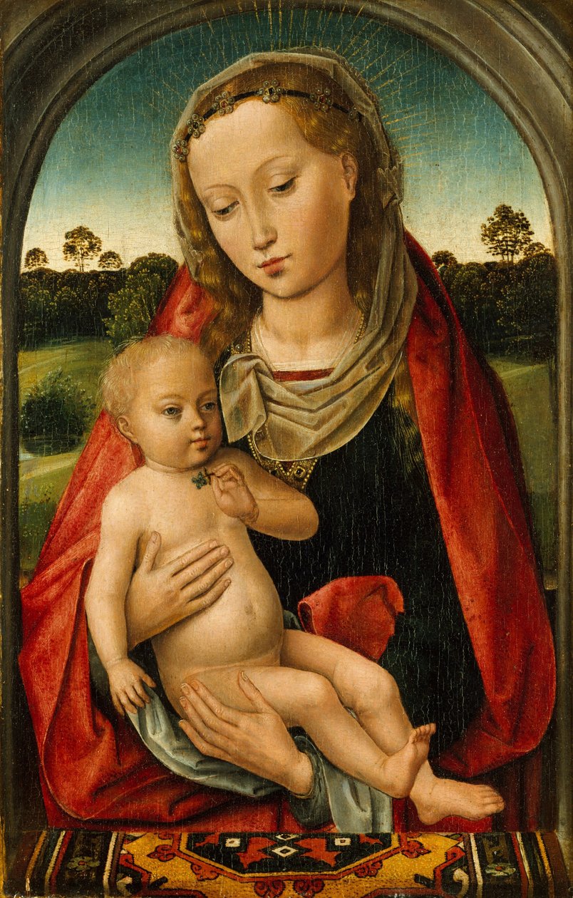 Panna a dítě, cca 1487 (olej na dubovém panelu) od Hans after Memling