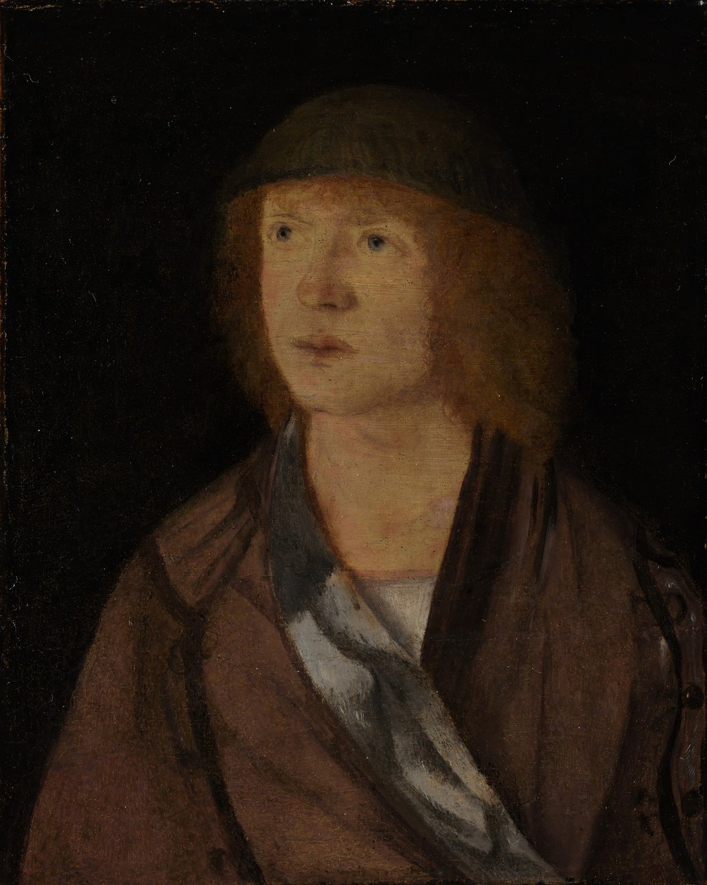 Portrét mladého muže, reverzní dívka dělá girlandu, ca. 1508. od Hans von Kulmbach