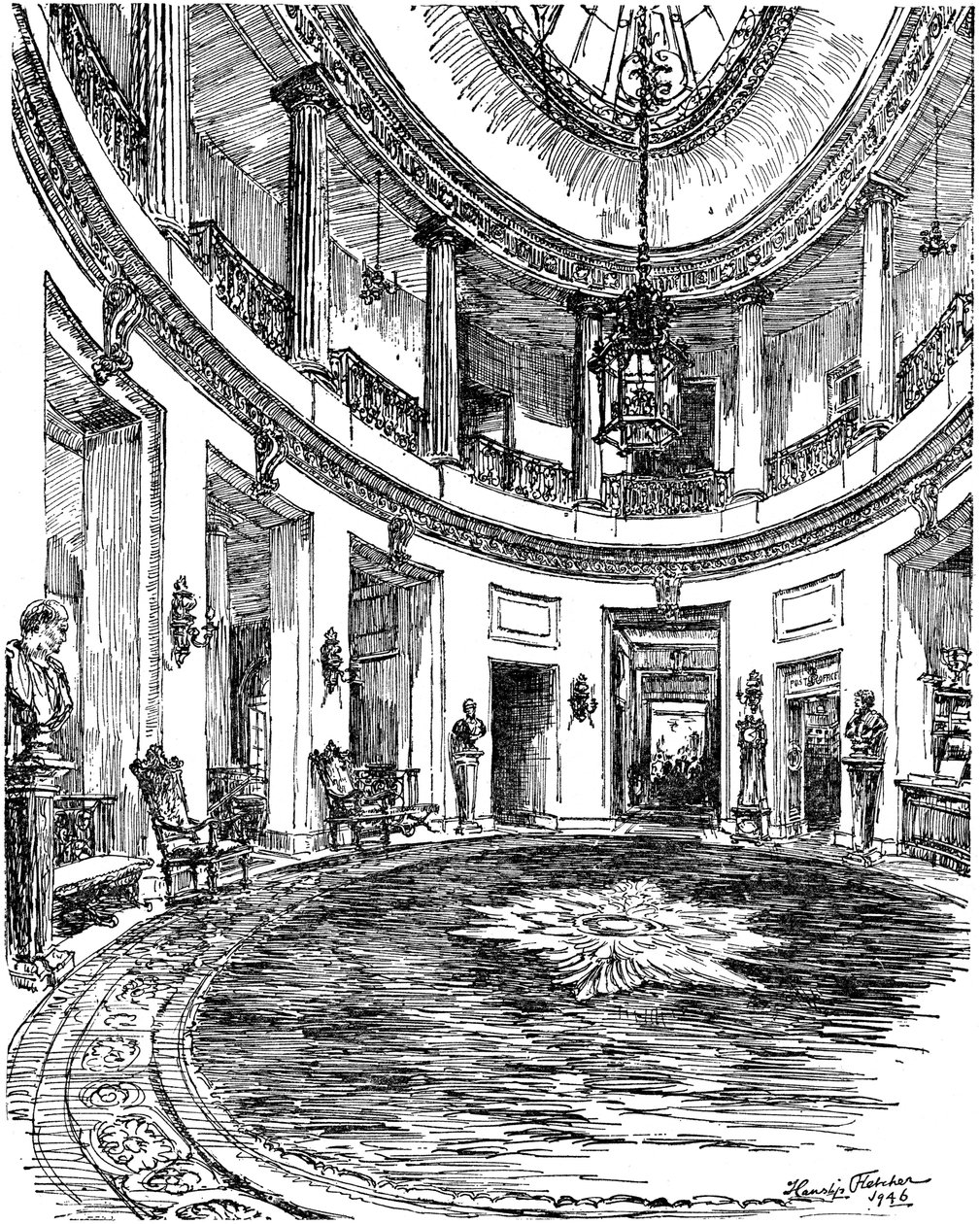 Vstupní hala klubovny RAC, Pall Mall, Londýn, 1946 od Hanslip Fletcher