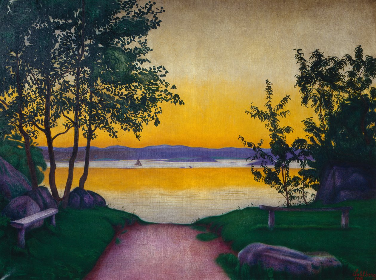 Večerní atmosféra, Viksfjorden od Harald Oscar Sohlberg