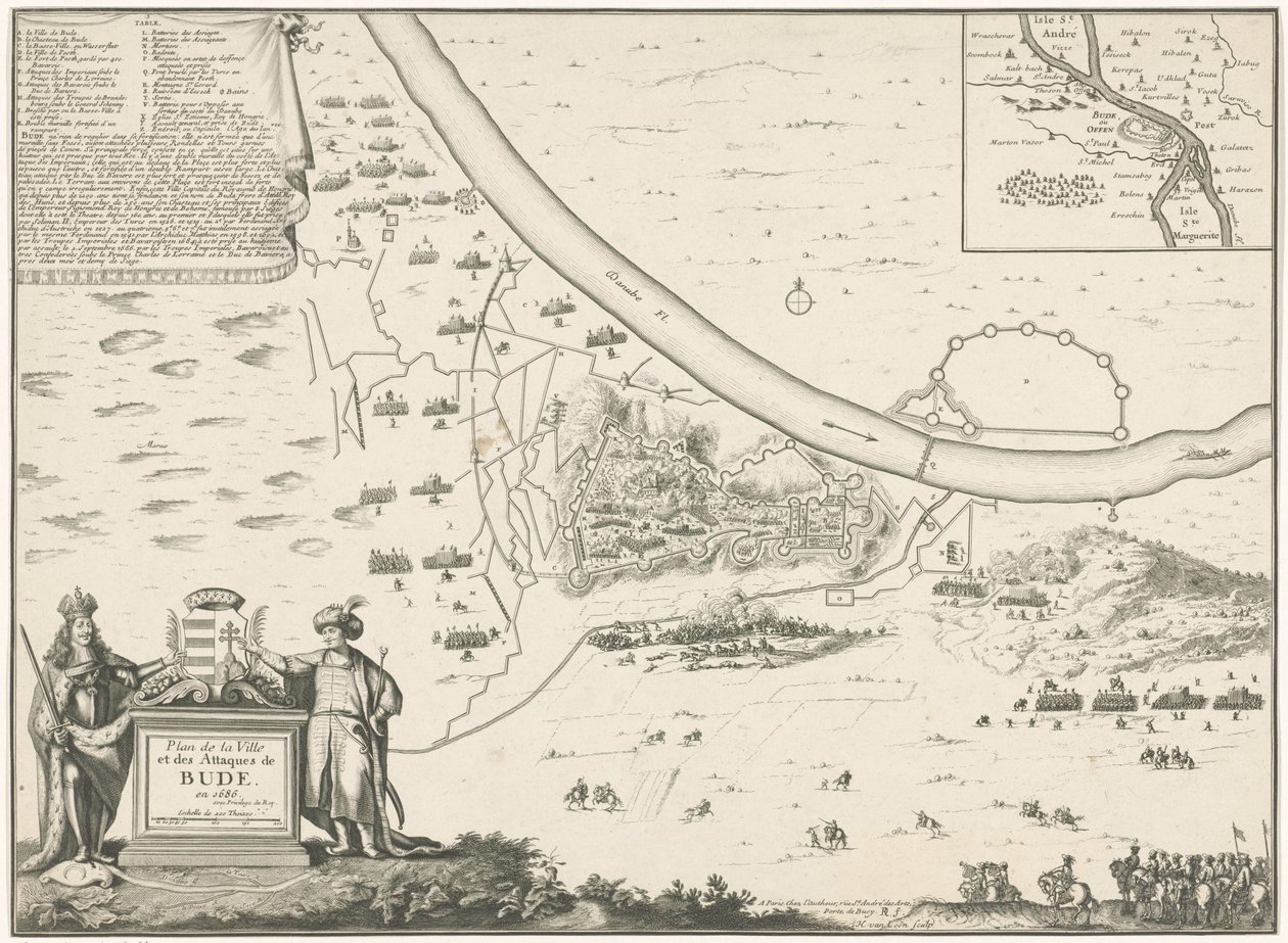 Plattegrond van Buda, 1686 Plán města a útoky na Bude v roce 1686 (název na objektu) od Harmanus van Loon