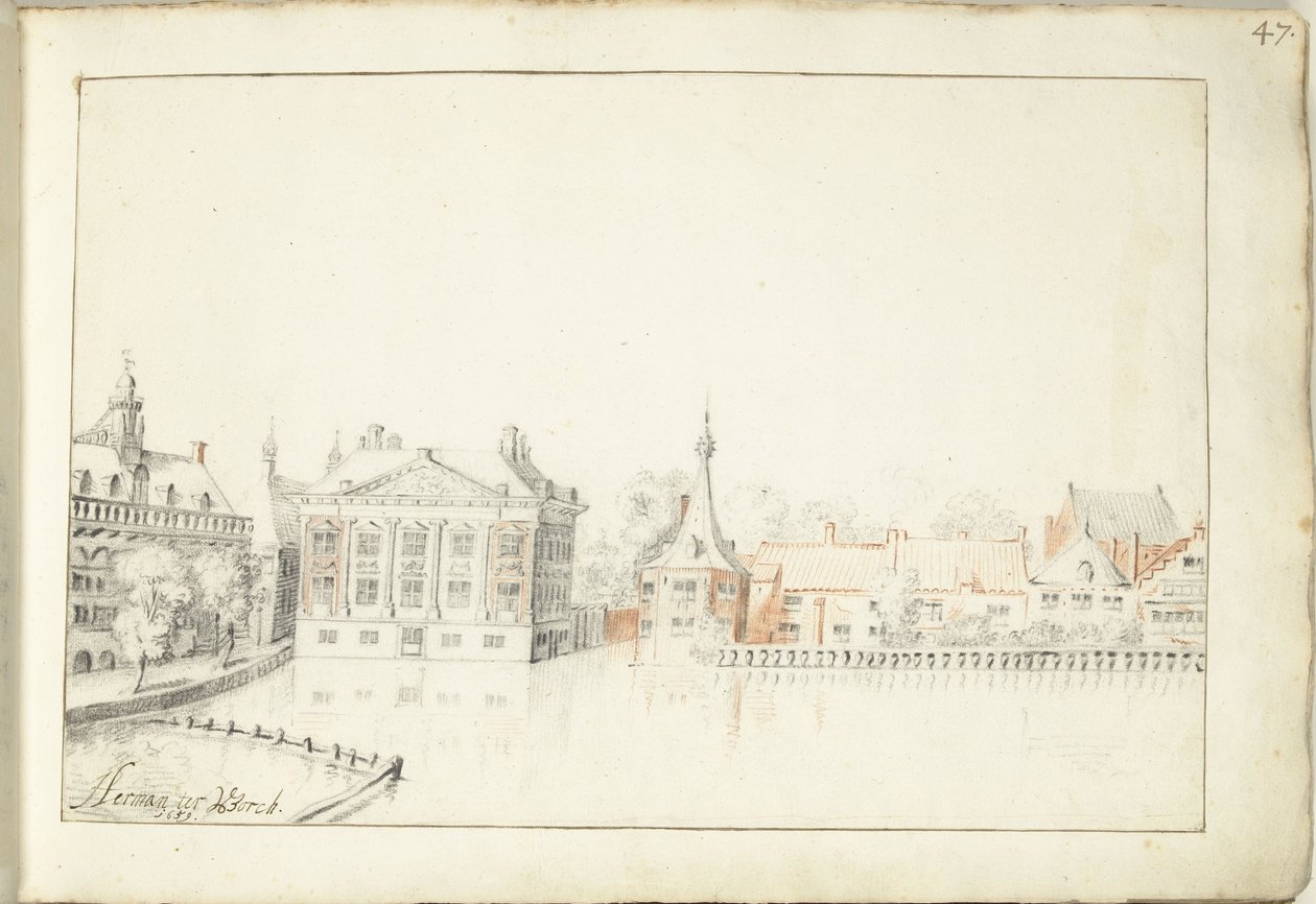Pohled na budovy na Hofvijver, Haag od Harmen ter Borch (signed by artist)