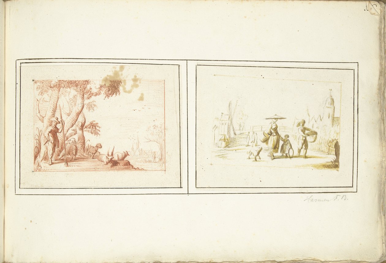 Pastýř se svým dobytkem a pouliční scéna od Harmen ter Borch (signed by artist)