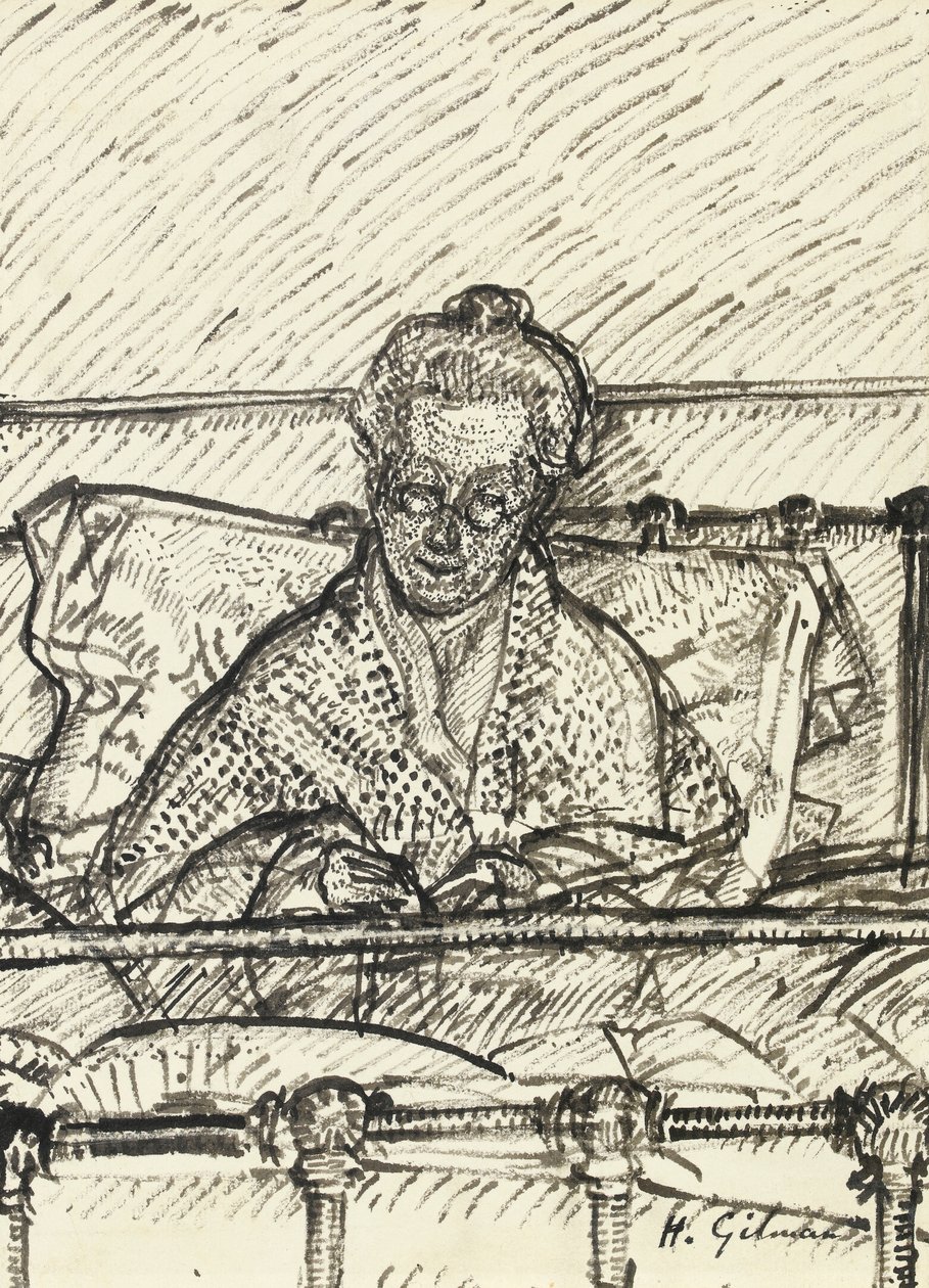 Psaní dopisů (umělcova matka), 1917 (rákosové pero a tuš na papíře) od Harold Gilman