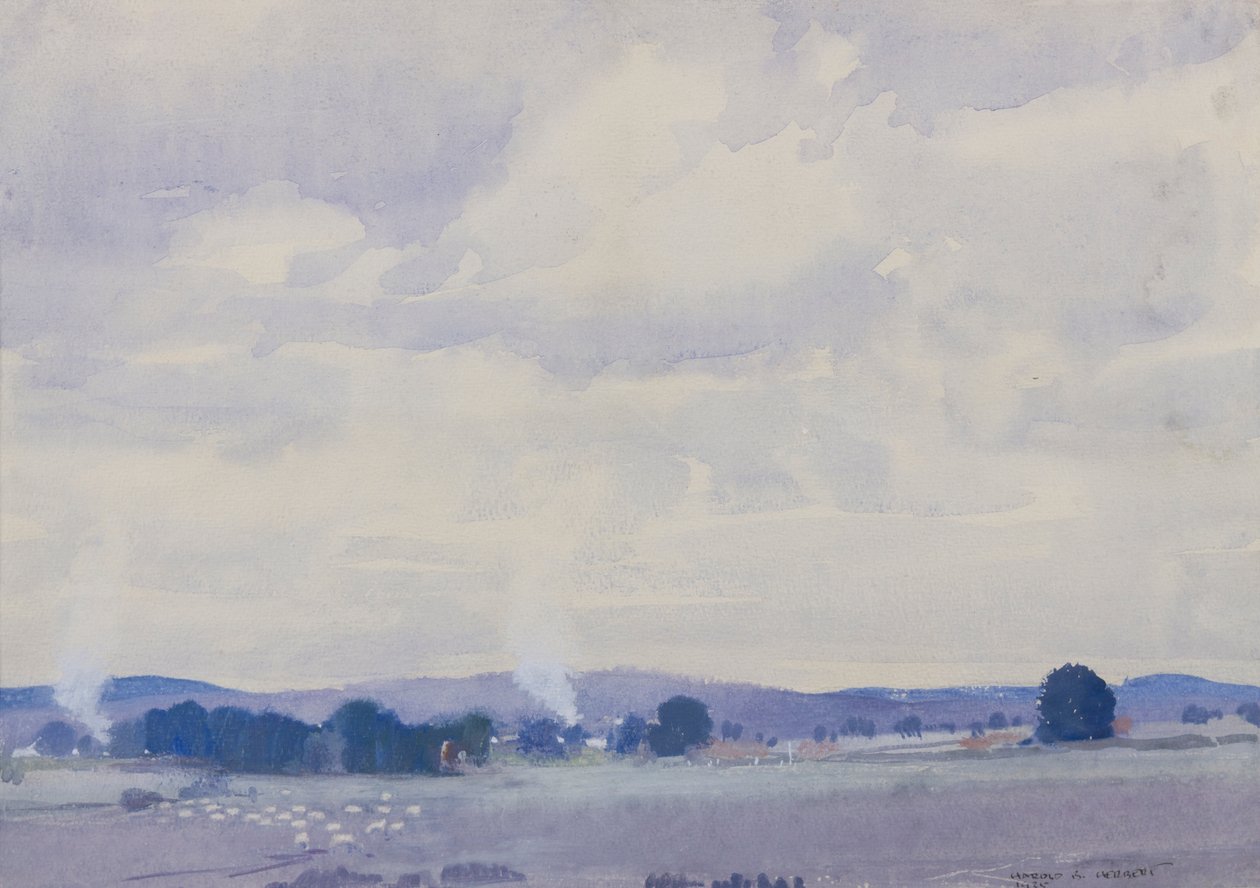 Země ovcí, Victoria, 1935 (wc a kvaš na papíře) od Harold Brocklebank Herbert
