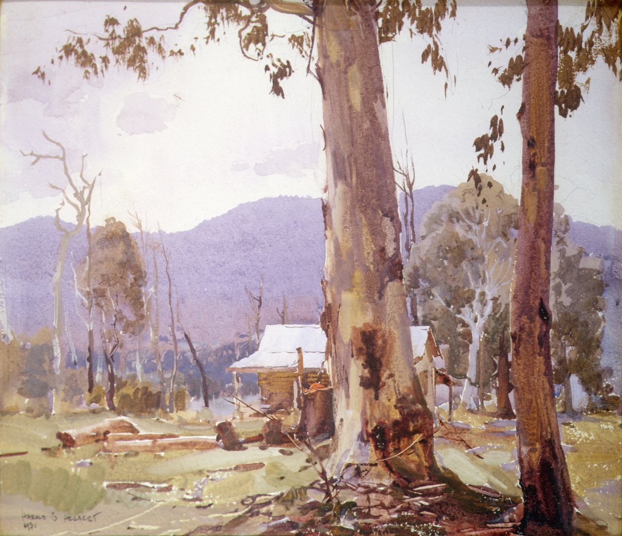 Osadníkův domov v Kiewa Valley, Victoria od Harold Brocklebank Herbert