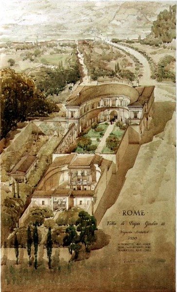 Perspektivní pohled na Villa di Papa Giulio v Římě od Harold Chalton Bradshaw