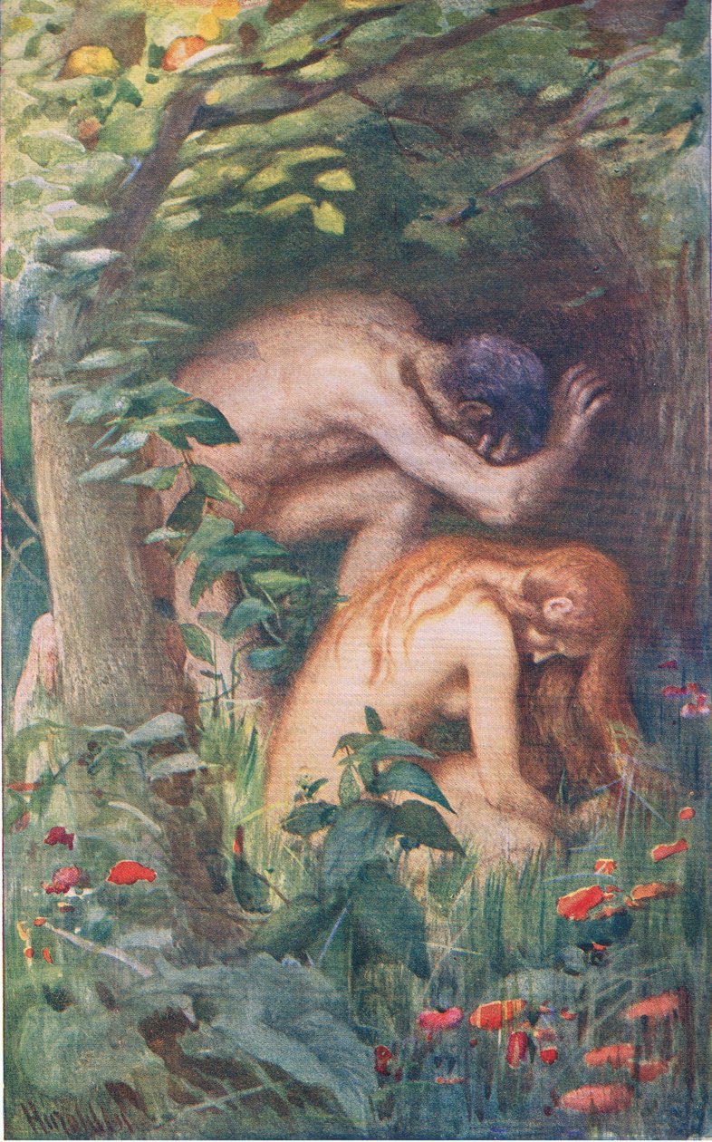 Adam a Eva, ilustrace ze série Pictures That Teach The Crown Series, 1920 od Harold Copping