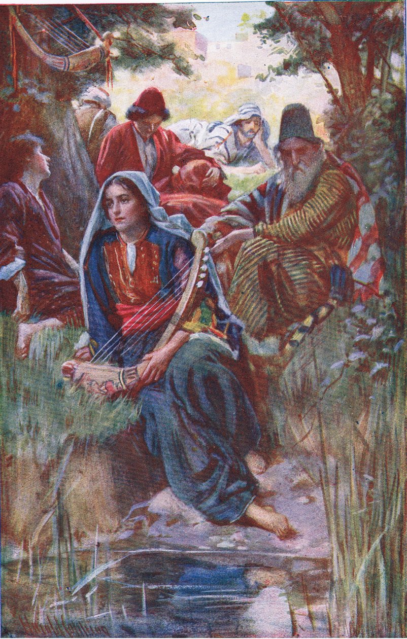 U babylonských řek, ilustrace z cyklu Obrázky, které učí korunu , 1920 od Harold Copping
