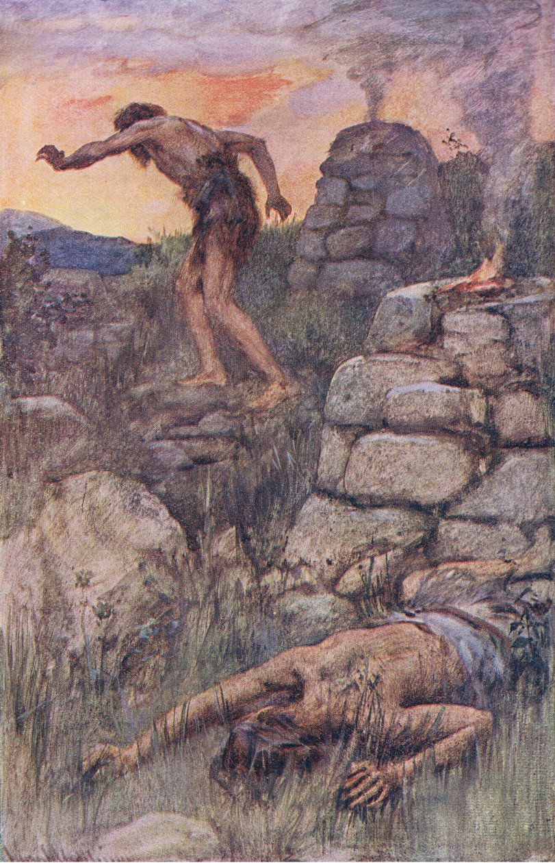 Kain a Abel, ilustrace z Pictures That Teach The Crown Series, 1920 od Harold Copping