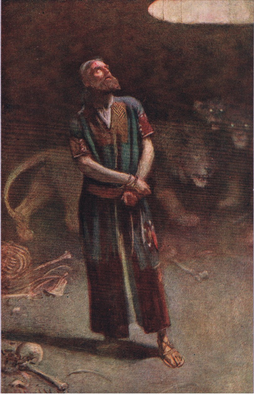 Daniel v jámě lvové, ilustrace ze série Pictures That Teach The Crown Series, 1920 od Harold Copping