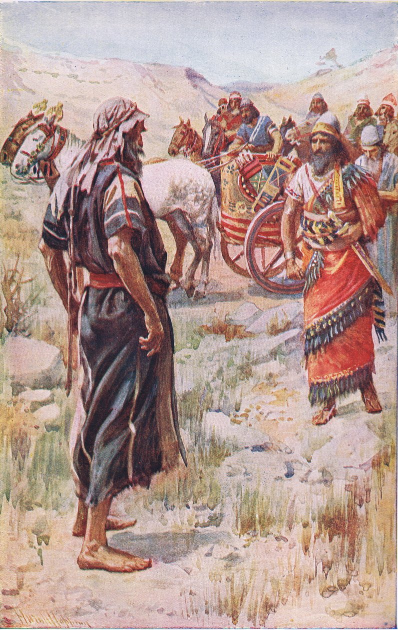 Eliáš a Achab, ilustrace ze série Obrázky, které učí korunu , 1920 od Harold Copping