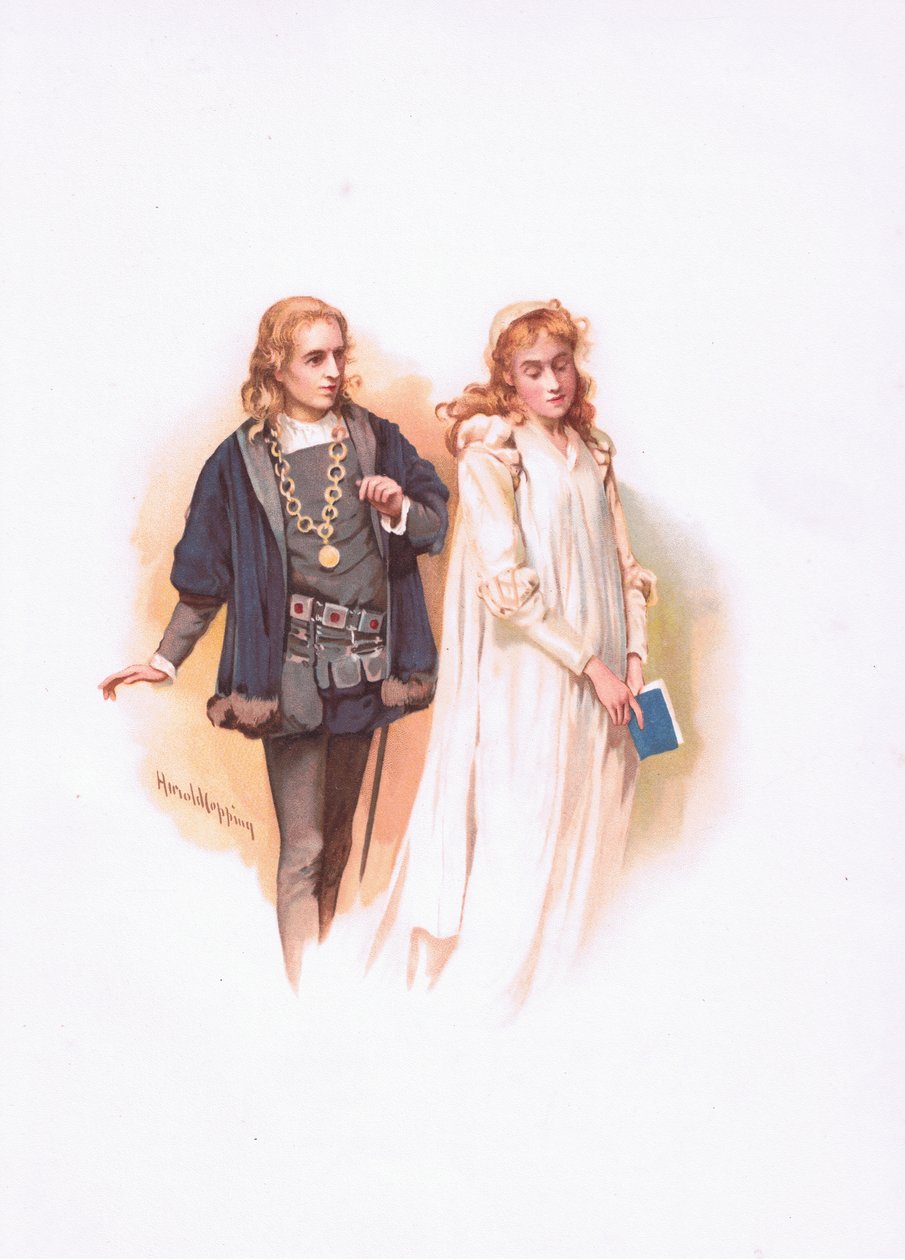 Hamlet a Ofélie, ilustrace z Hamleta od Harold Copping