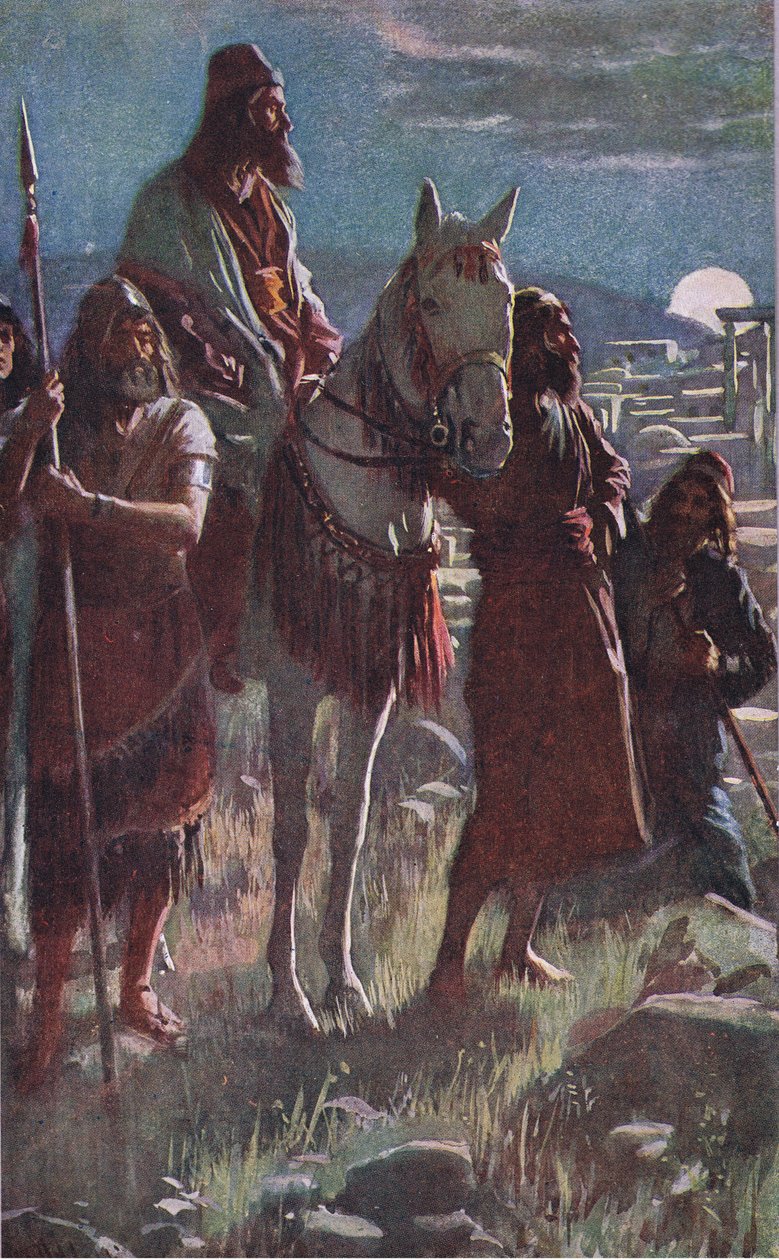 Nehemiášův půlnoční průzkum, ilustrace ze série Pictures That Teach The Crown Series, 1920 od Harold Copping
