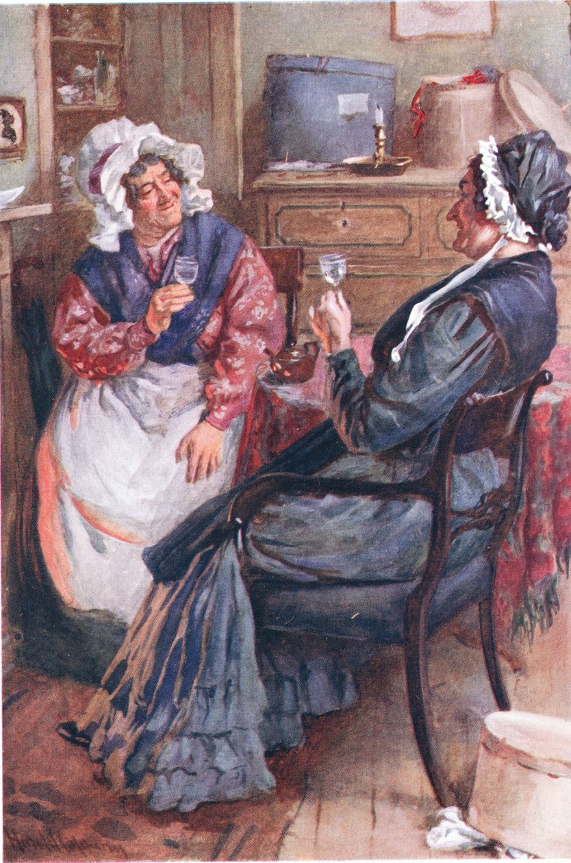 Sarah Gamp a Betsey Prig, ilustrace pro náčrtky postav od Dickense sestavené B.W. Matz, 1924 od Harold Copping