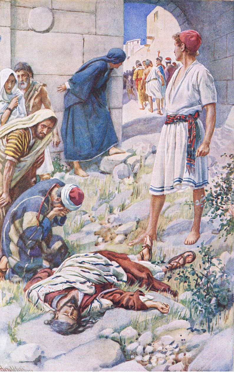 St Paul stoned, ilustrace z Harold Copping Pictures: The Crown Series, c.1920 od Harold Copping