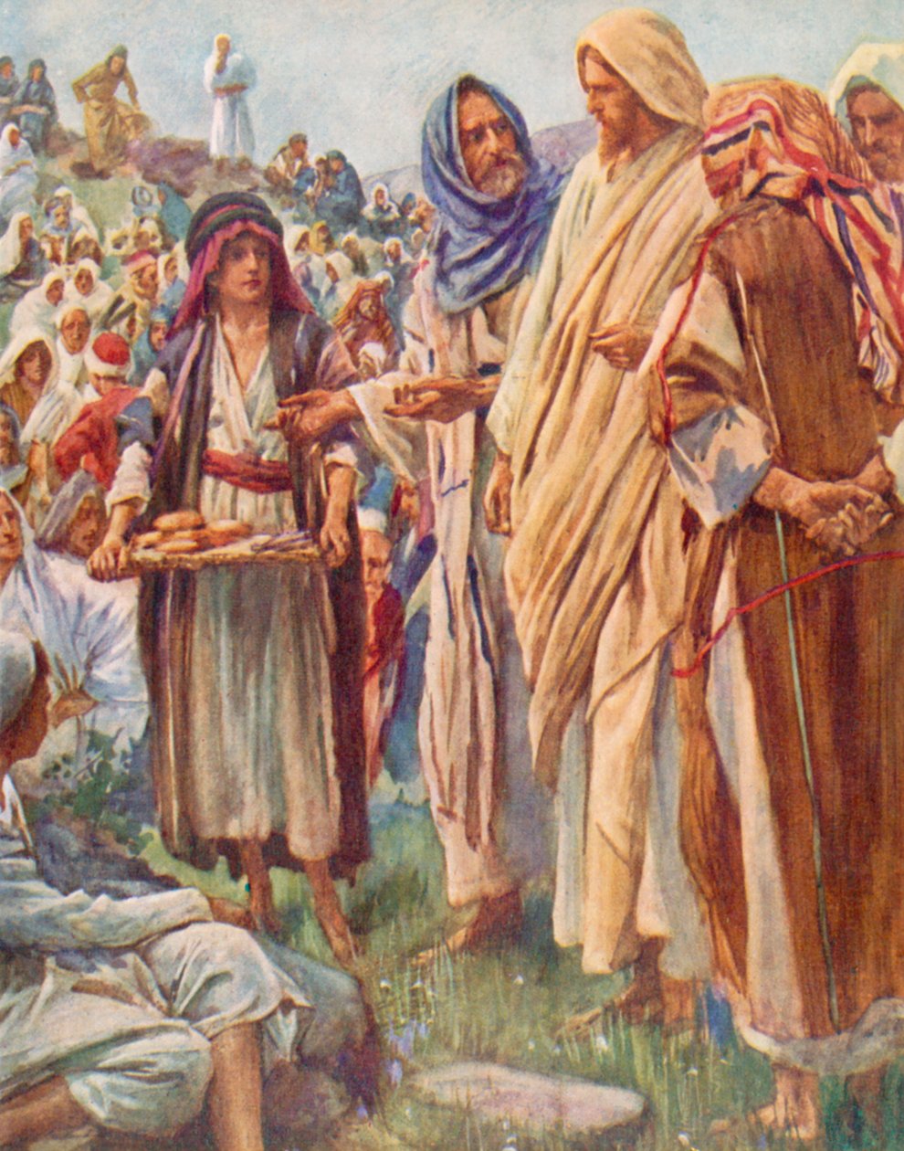 Chleby a ryby, Jan, 6, 9 (barevná litografie) od Harold Copping