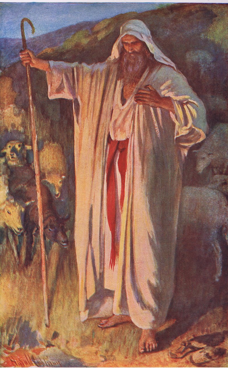 Hořící keř, ilustrace ze série Pictures That Teach The Crown Series, 1920 od Harold Copping