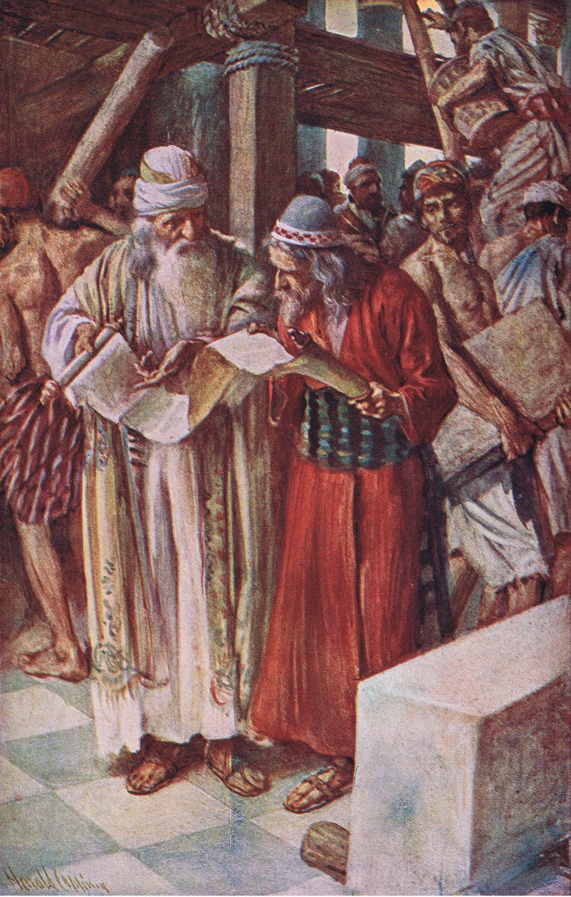 Nález knihy, ilustrace z Pictures That Teach The Crown Series, 1920 od Harold Copping