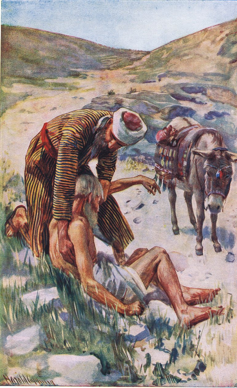 Dobrý Samaritán, ilustrace z Harold Copping Pictures: The Crown Series, c.1920 od Harold Copping