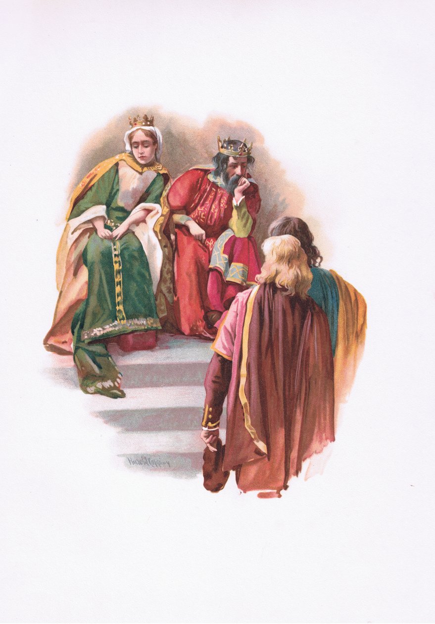 Setkání s Rosencrantzem a Guildensternem, ilustrace z Hamleta od Harold Copping