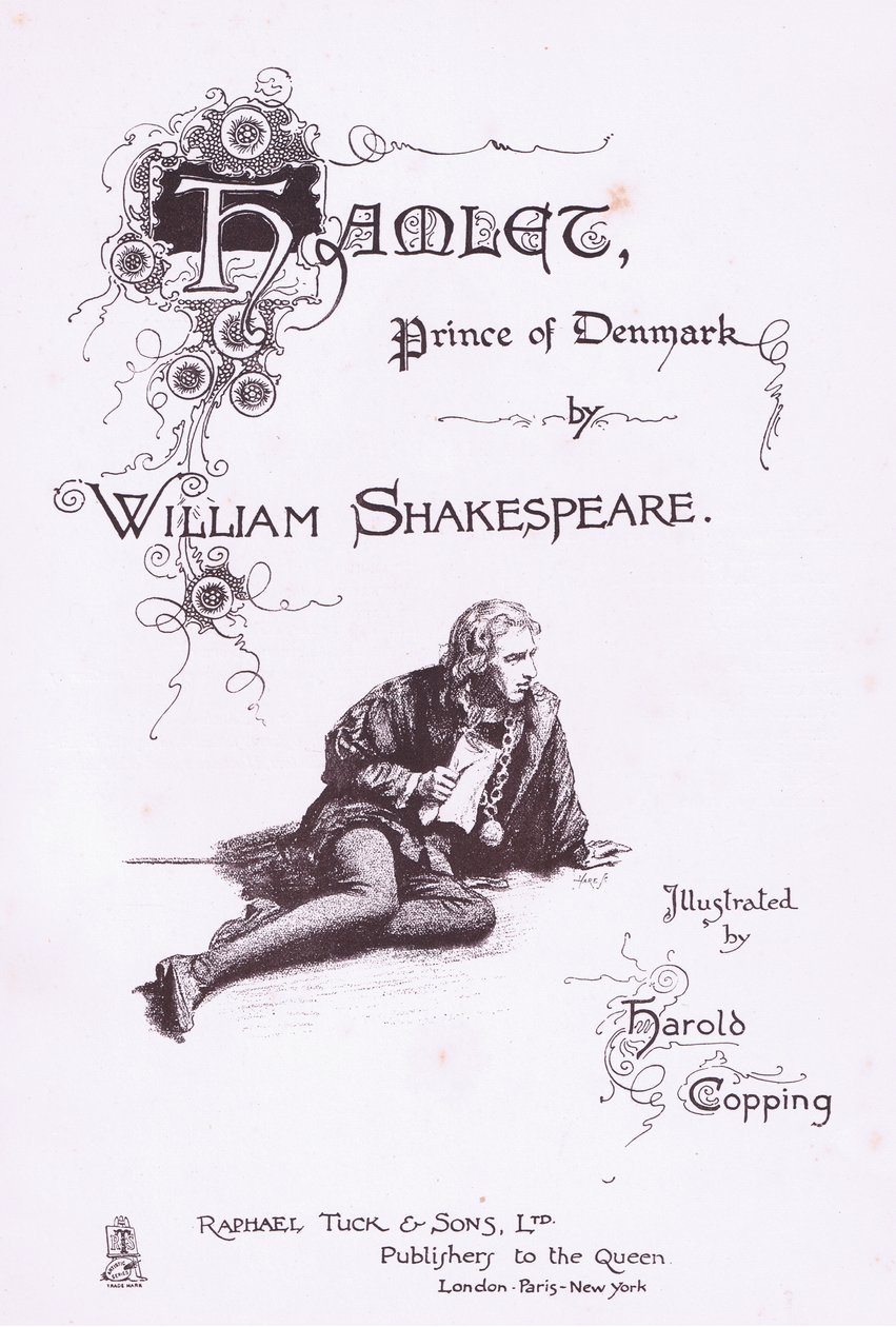 Návrh titulní strany, ilustrace z Hamleta od Harold Copping