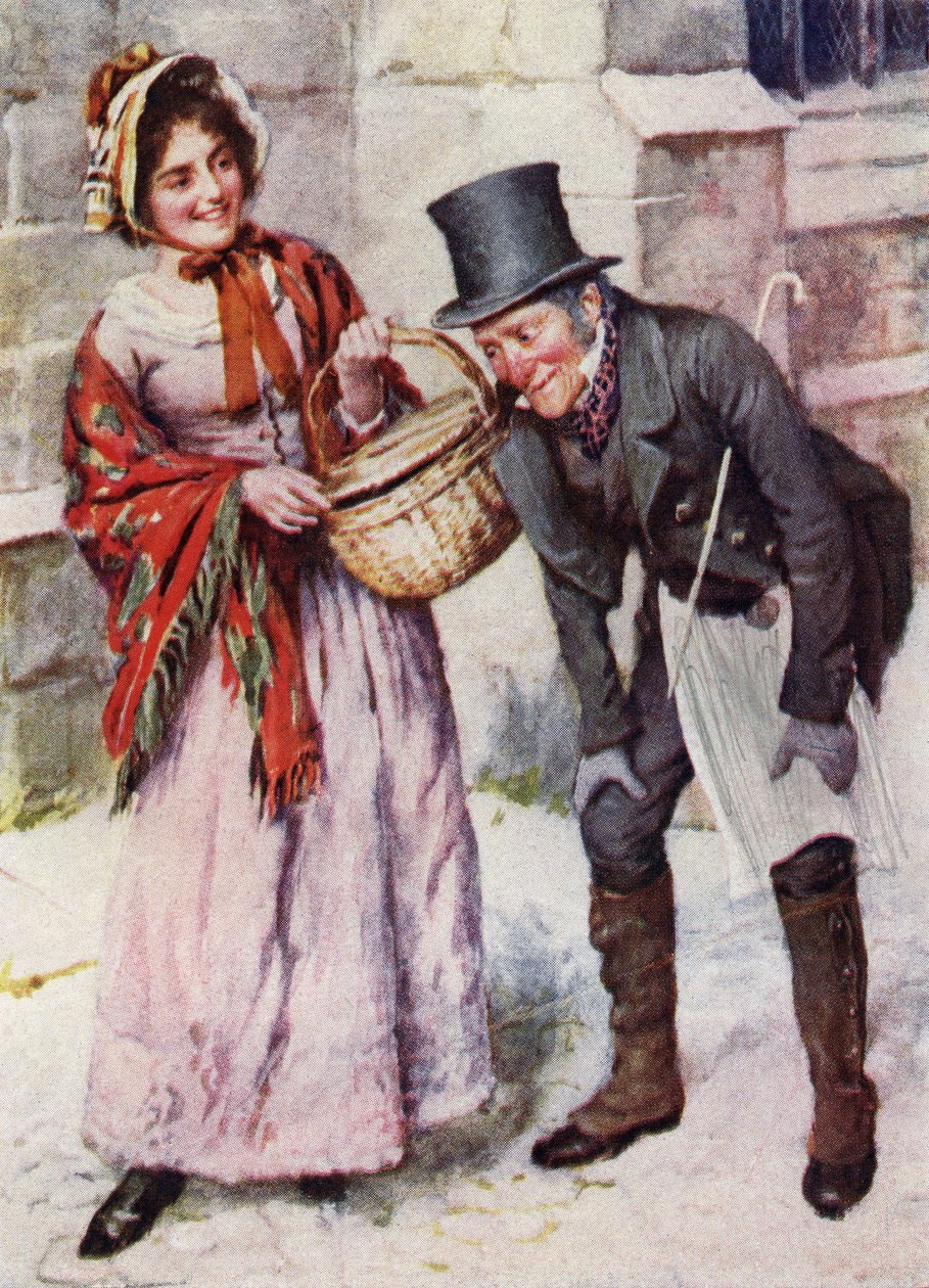 Trotty Veck a jeho dcera Meg z "Trotty Veck a Oliver Twist" (tisk) od Harold Copping