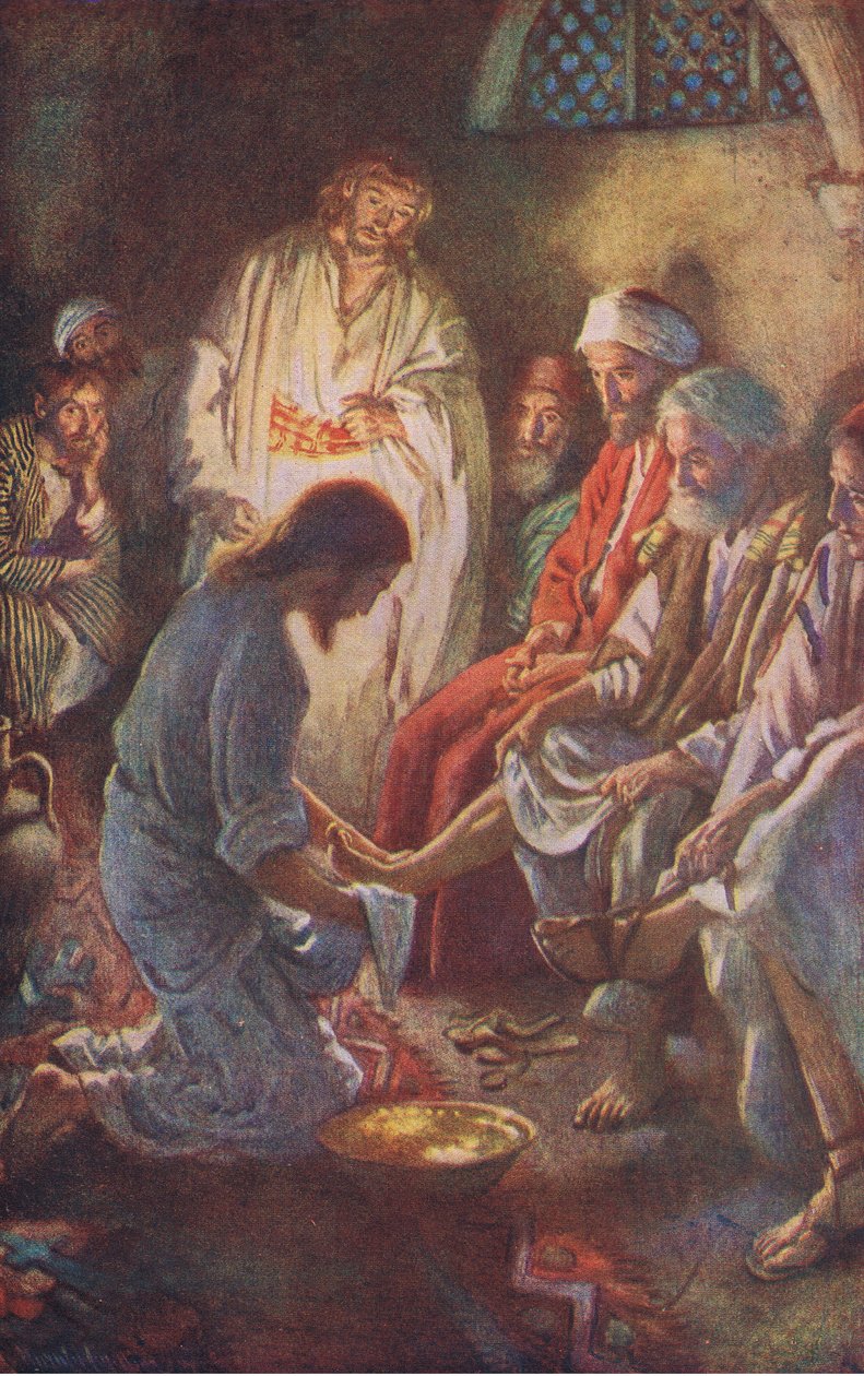 Mytí nohou žákům, ilustrace z Harold Copping Pictures: The Crown Series, cca 20. léta od Harold Copping