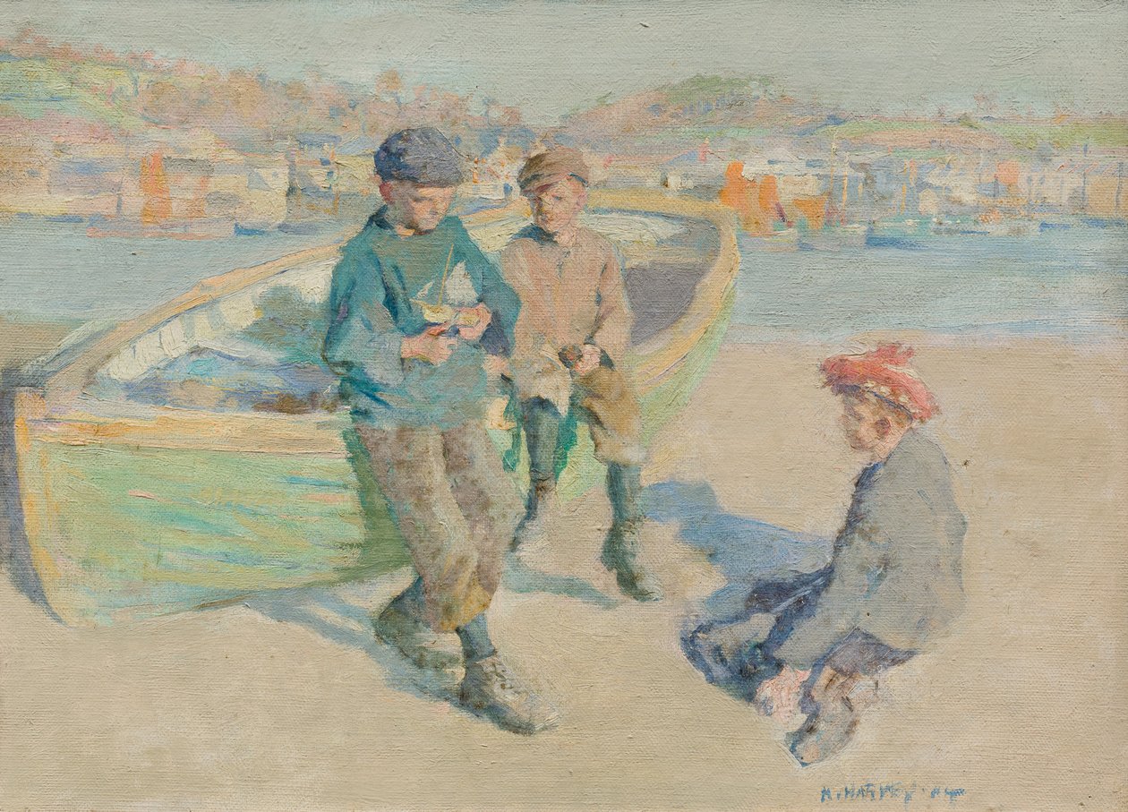 Děti v přístavu Newlyn od Harold Harvey