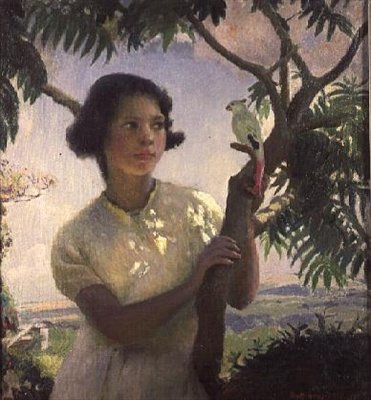 Dívka s hračkou papouška od Harold Harvey