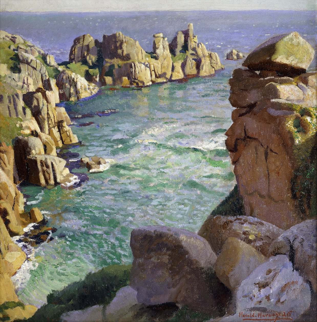 Logans Rock, Porthcurno Beach, Cornwall od Harold Harvey