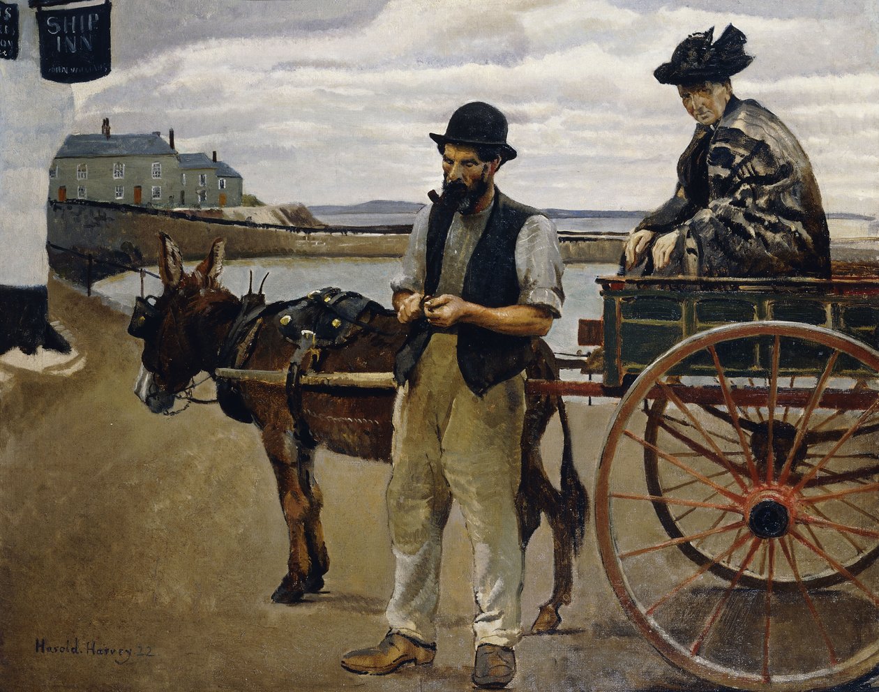 Muž se ženou v košíku od Harold Harvey